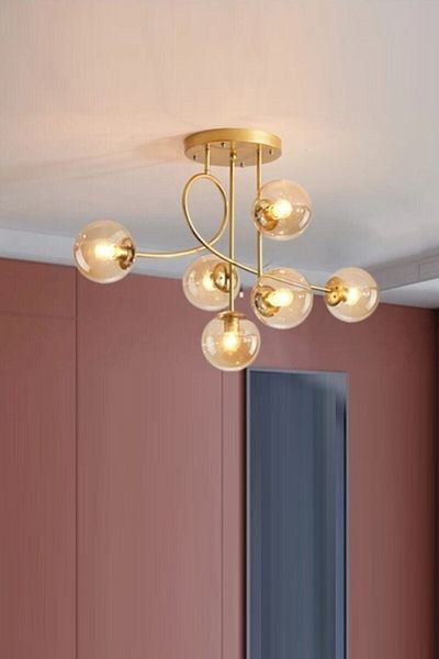 Modavize Jade Set of 6 - Modern Gold Colored Honey Globe Glass Chandelier - Special Design Living Room Kitchen Bedroom