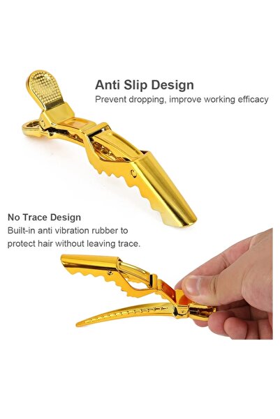 Nano Absolute Gold Color Hairdresser Hair Holder Alligator Clips Set of 2 - Professional Dragon Collet Clips