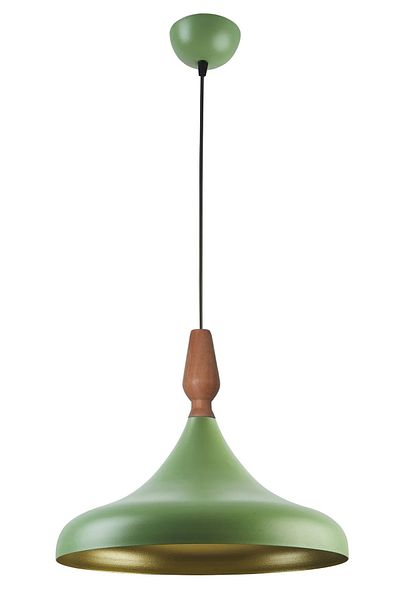 Modavize Nil Modern Design Wooden Detailed Metal Cafe - Kitchen Green Color Single Chandelier (35 cm)