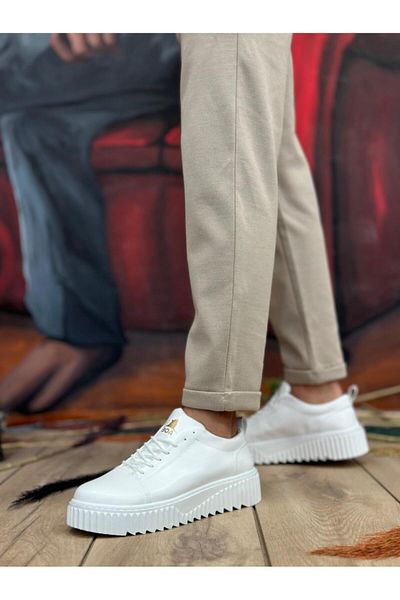 Byshoes Ba8104 Boa High Sole Skin White Lace-Up Men's Shoes