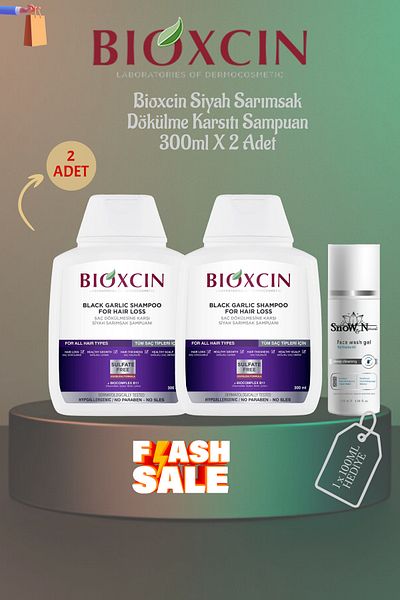Bioxcin Black Garlic Anti-Shedding Shampoo 300ml 2 Advantageous Package + 100ml Facial Cleanser Gift