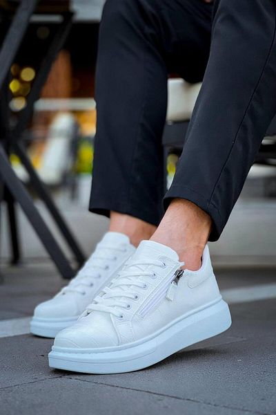Byshoes KB-309 حذاء رجالي يومي من كوبيك الأبيض بسحاب ورباط