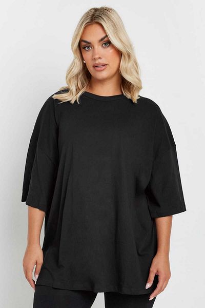 MADAM SHİLA Black Crew Neck Wide Cut Comfortable Sleeve Compact Combed Cotton Large Size Tshirt