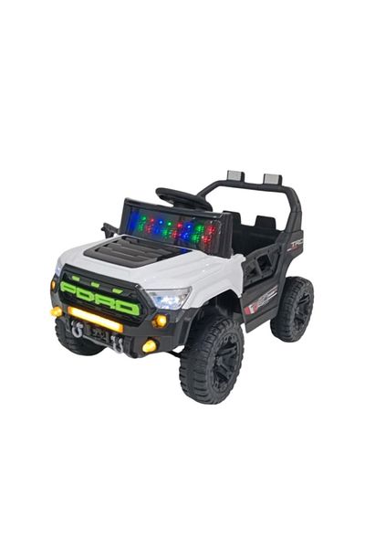 rexa Battery Operated Kids Jeep with Bluetooth, Music, Lights – Electric Ride-On Car, White, Age 3+