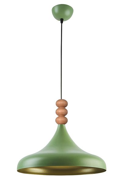 Modavize Nil Modern Design Wooden Detailed Metal Cafe - Kitchen Green Color Single Chandelier (35 cm)