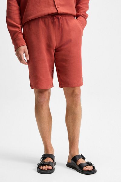 GRIMELANGE Jens Men's 100% Cotton Muslin Fabric Slim Fit Tile Color Shorts with Side Pockets
