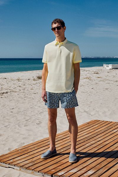 GRIMELANGE Laporte Men's Textured Fabric Slim Fit Yellow Polo Neck T-Shirt