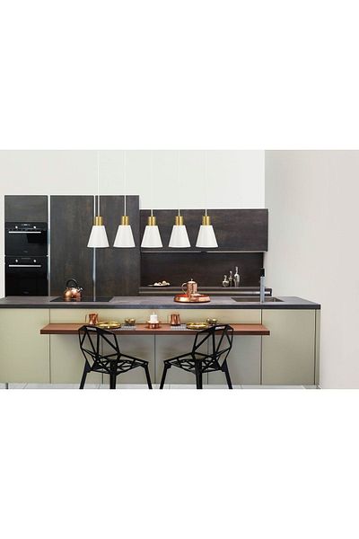 Modavize White Colored Gold Detailed 5-Piece Chandelier Set for Modern Cafe Kitchen Living Room