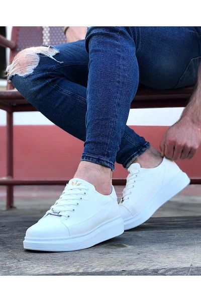 Byshoes Wagoon Wg028 White Laced Thick Sole Casual Men's Shoes