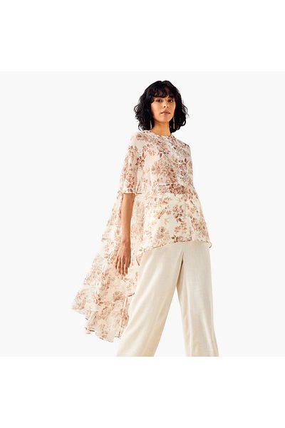 Iconic All-Over Floral Print High Low Cape Top