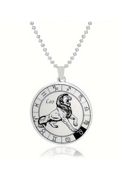 sarıyer silver Leo Zodiac Sign Model 12 Horoscope Visual Circle Design Astrology Horoscopes Themed Steel Necklace