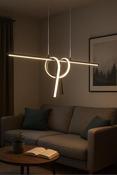 Modavize Martinez Modern Tasarım Yatak Odası - Salon - Mutfak Yemek Masası Renk Beyaz Ledli 2 Li Avize