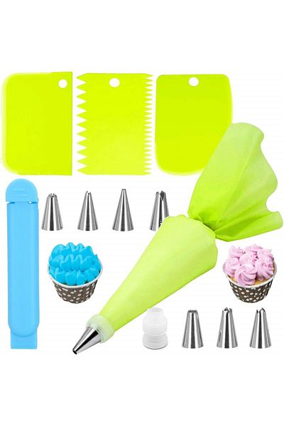 OEM Cake Decorating Set, Silicone/Stainless Steel, 14 Pieces, Green