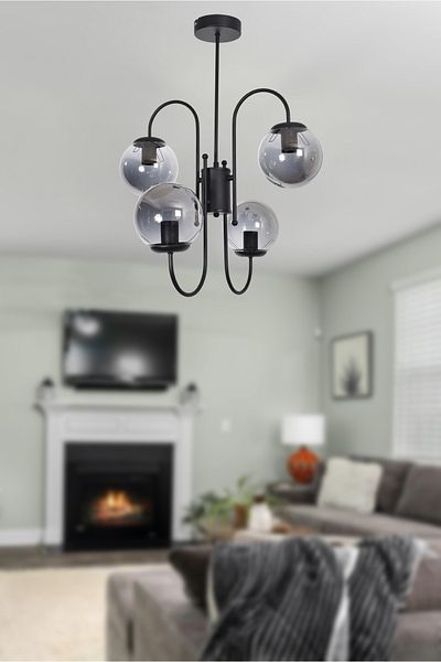 Modavize Dream Modern Design - Living Room Dining Room 4-Piece Chandelier, Black Smoked Glass Kitchen Pendant Lamp