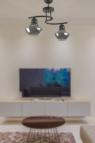 Modavize Fuji Special Design - Living Room and Bedroom Black Smoke 2-Piece Chandelier Glass Set