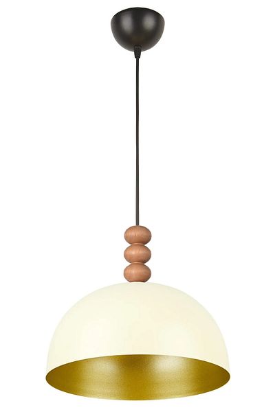 Modavize Neo Modern Design Wooden Detailed Metal Cafe - Kitchen Cream Color Single Chandelier (28 cm)