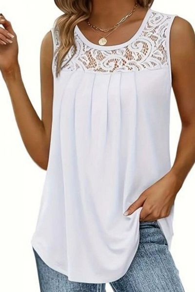 Mossta Round Neck Lace Detailed Viscose Blouse - White