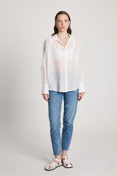 minaaise Breeze Oversize Stone Detailed Shirt White
