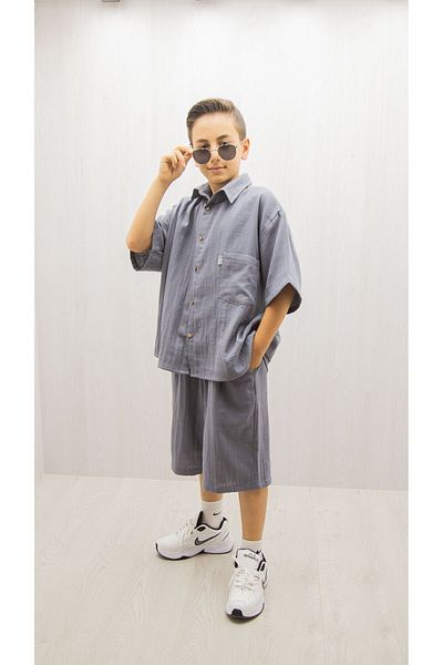 HN HNT TEKSTİL 100% Cotton Muslin Summer Set for Boy - Shirt and Shorts Set