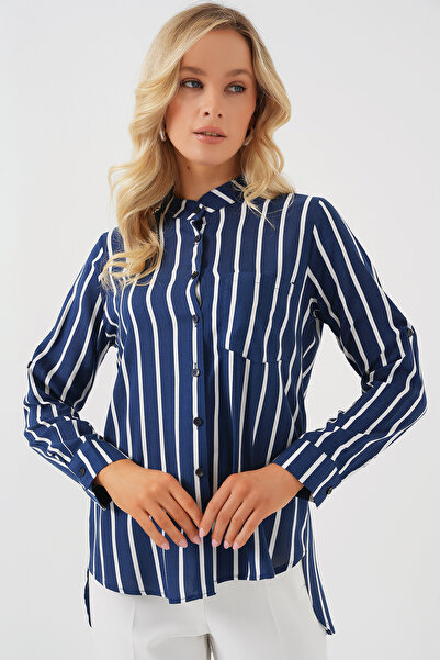 Bigdart Kadın Uzun Kollu Çizgili Gömlek 20283 - A.Lacivert
