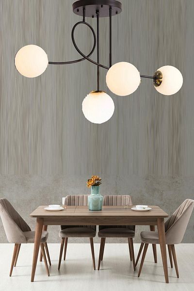 Modavize Jade 4-Piece Modern White and Black Chandelier - Glop Glass Design for Living Room, Kitchen, Bedroom