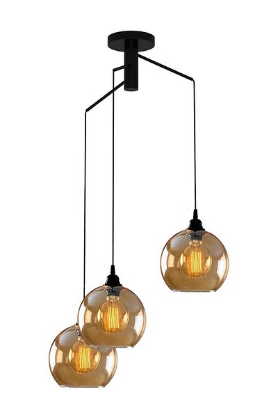 Modavize Elroy Black Living Room 3-Piece Chandelier - Authentic Case Honey Light Glass Pendant Lamp for Kitchen and Bedroom