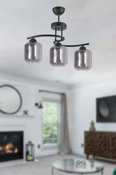 Modavize Fuji Modern Decorative Living Room - Kitchen - Bedroom Black Color Glass 3-Piece Chandelier