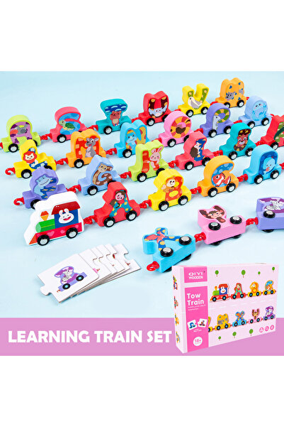 Factory Price - مجموعة قطار السحب والجذب الخشبية للحيوانات والأبجدية - 27 قطعة