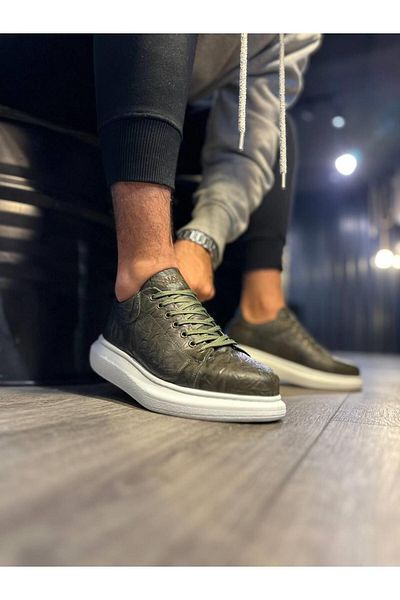 Byshoes Knack High Sole Casual Shoes 044 Khaki (Patterned)