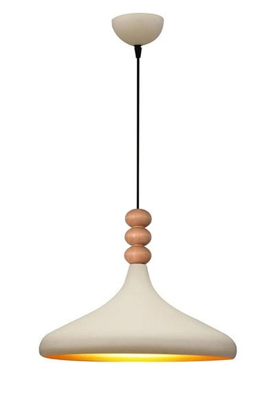 Modavize Nil Modern Design Wooden Detailed Metal Cafe - Kitchen Cream Color Single Chandelier (35 cm)