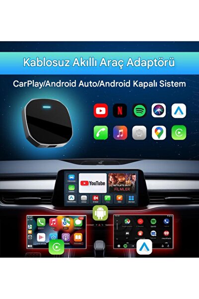 EverBox Carplay & Android Auto Youtube Netflix Video TOD Oynatma Kutusu 4GB+64GB Adaptör Ai Box