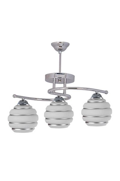 Modavize Modern Chrome Case - White Silver Patterned Glass Triple Chandelier - Living Room Kitchen Bedroom Set