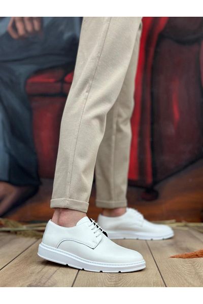 Byshoes BA0003 Lace-Up Classic White Thick Sole Casual Men's Shoes