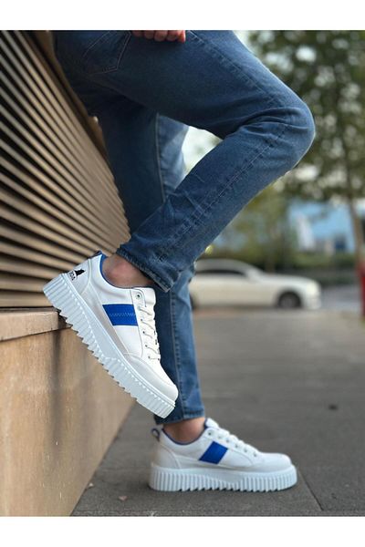 Byshoes BA0804 BOA High White Sole Blue Detailed Lace-up Men's Shoes