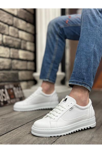 Byshoes BA0323 BOA Thick Serrated High Sole White Lace-Up Sports Men's Shoes