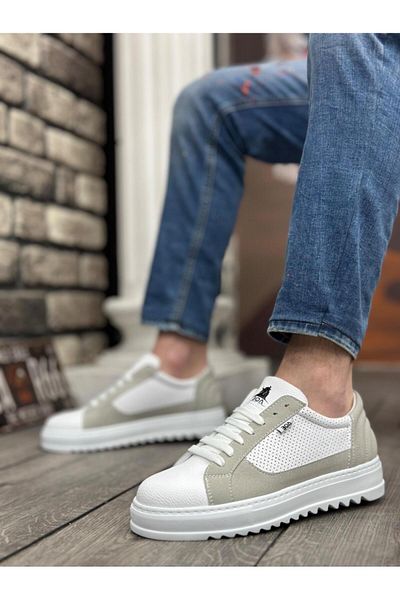 Byshoes BA0323 BOA Thick Serrated High Sole White Gray Lace-Up Sports Men's Shoes