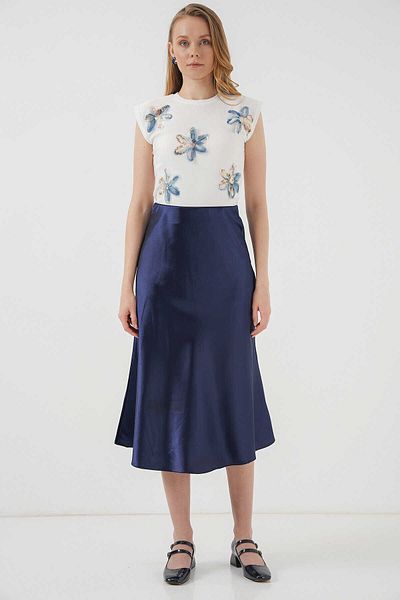 Bigdart Big Dart Ψηλόμεση Σατέν Φούστα - Navy Blue-Navy Blue - 38