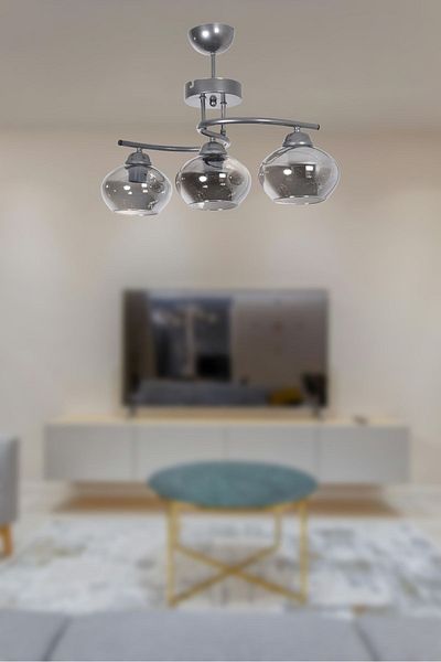 Modavize Fuji Modern Decorative 3-piece Chandelier - Gray Color with Smoke Glass, for Kitchen and Bedroom