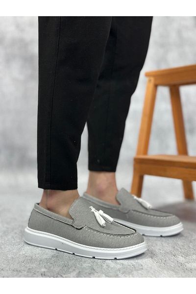 Byshoes Ba0005 Laceless High Sole Classic Linen Smoked Tassel Men's Shoes