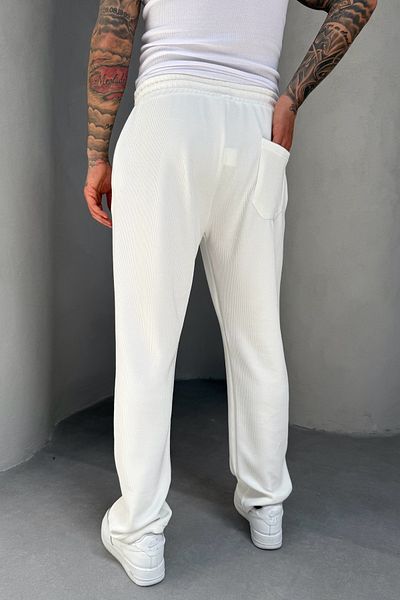 MADZEYMODA Baggy Loose Fit Lycra Men's Ribbed White Jogger Ke-5071