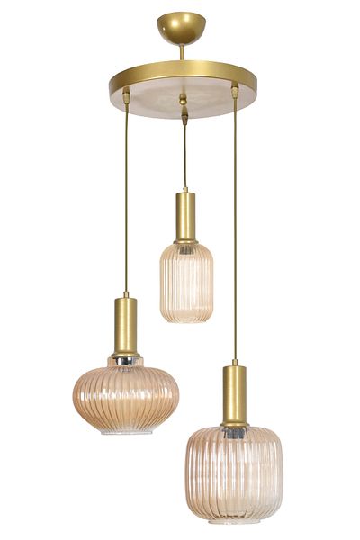 Modavize Taksim Modern Design Cafe - Kitchen - Living Room - Living Room Colorful Glass 3-Piece Chandelier