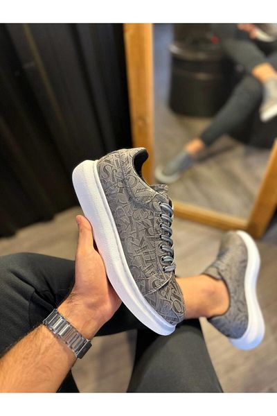 Byshoes Knack High Sole Letter Patterned Casual Shoes 047 Gray