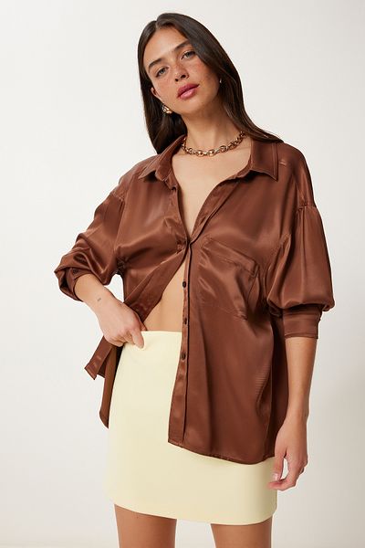 Lovelyİstanbul Cămașă oversize din țesătură din satin MARO DESCHIS LNS0026