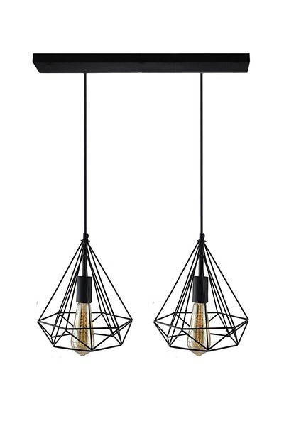 Modavize Pyramid Modern Design - Living Room and Kitchen Black Pendant Lamp 2-Piece Chandelier