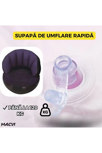MACVI Scaun gonflabil cu pompa inclusa, design modern, dimensiuni 85x70 cm, interior/exterior, Mov