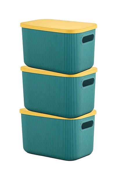 HOMİNG Homing Set of 3 Green Lid Jewelry Makeup Bathroom Organizer Box 6.2 Lt
