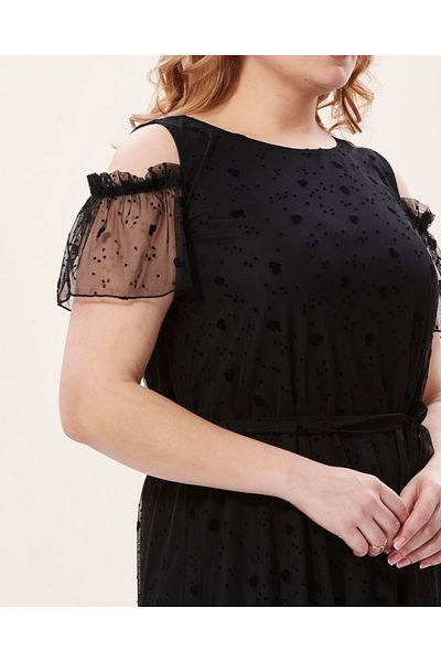 EVEN plus size Plus Size Black Heart Patterned Tulle Evening Dress