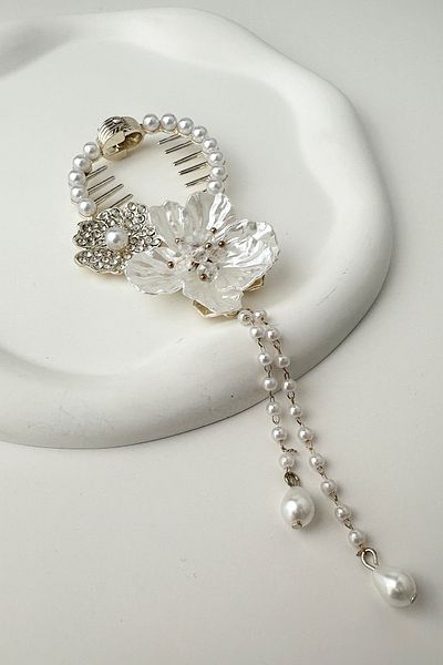 Modex Gold Color Flower Figured Stone Pearl Bun Buckle