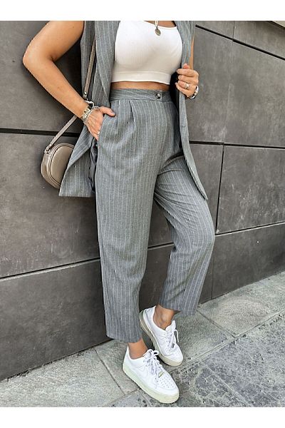 Trend Marfa Atlas Fabric Premium Size Sleeveless Jacket Vest Set with Pants