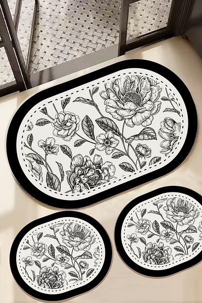 Chilai Home Rasse 3-Piece Bath Mat Set, Non-Slip Base Djtbanyo